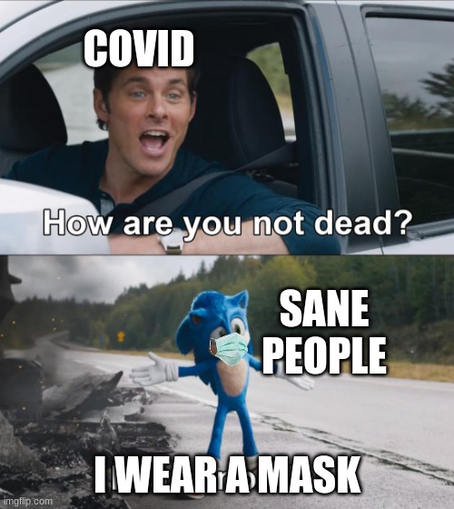 How are you not dead |  COVID; SANE PEOPLE; I WEAR A MASK | image tagged in how are you not dead | made w/ Imgflip meme maker