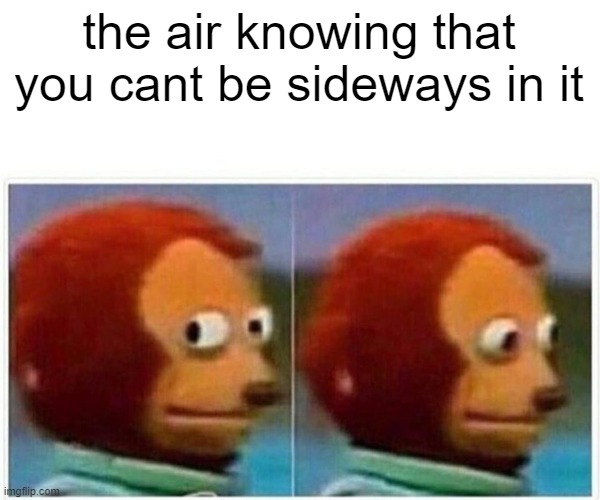 Monkey Puppet Meme | the air knowing that you cant be sideways in it | image tagged in memes,monkey puppet | made w/ Imgflip meme maker