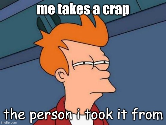 Futurama Fry | me takes a crap; the person i took it from | image tagged in memes,futurama fry | made w/ Imgflip meme maker