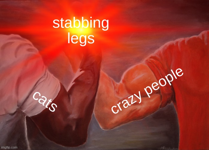 stabbing legs; crazy people; cats | image tagged in meme cats | made w/ Imgflip meme maker