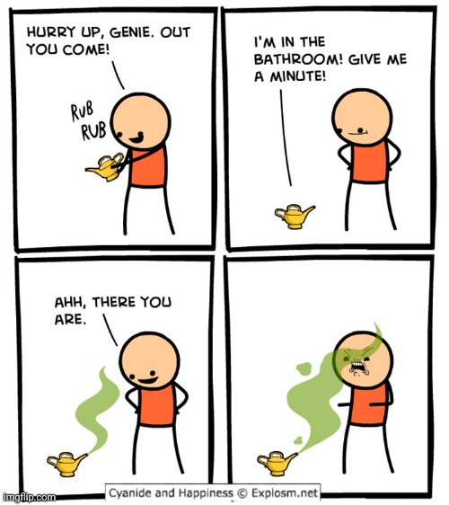 Genie | image tagged in cyanide and happiness,cyanide,comics/cartoons,comics,comic,genie | made w/ Imgflip meme maker