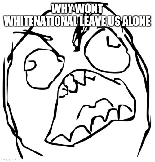 LEAVE US ALONE | WHY WONT WHITENATIONAL LEAVE US ALONE | image tagged in angery troll face | made w/ Imgflip meme maker