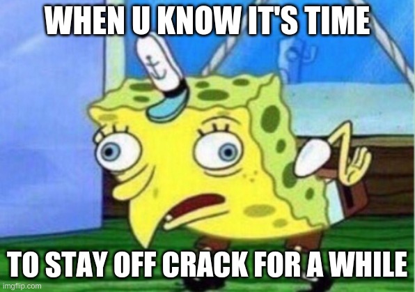 Mocking Spongebob | WHEN U KNOW IT'S TIME; TO STAY OFF CRACK FOR A WHILE | image tagged in memes,mocking spongebob | made w/ Imgflip meme maker