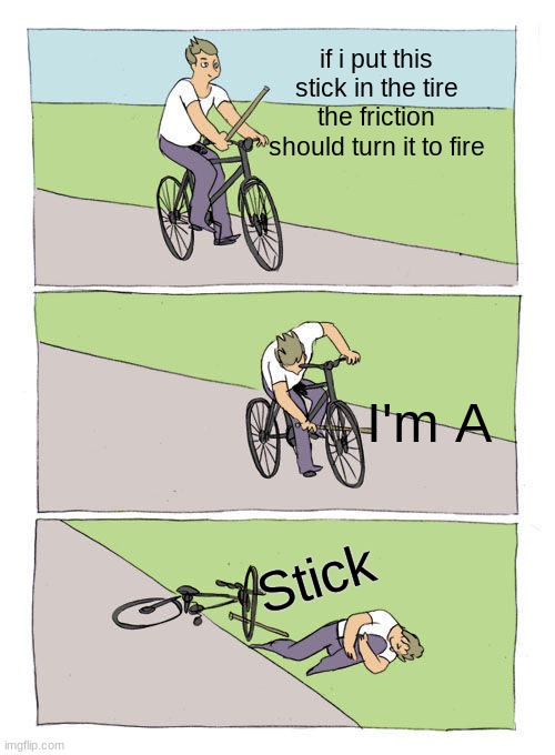 Shallan | if i put this stick in the tire the friction should turn it to fire; I'm A; Stick | image tagged in memes,bike fall,stormlight archive,im am stick | made w/ Imgflip meme maker