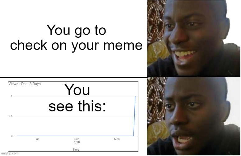 Only one view? | You go to check on your meme; You see this: | image tagged in disappointed black guy | made w/ Imgflip meme maker