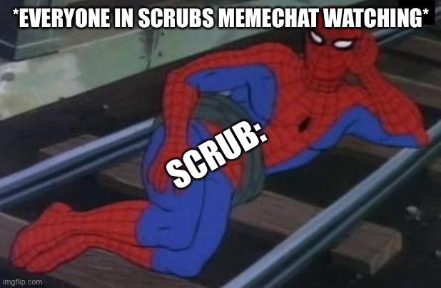 Sexy Railroad Spiderman Meme | *EVERYONE IN SCRUBS MEMECHAT WATCHING*; SCRUB: | image tagged in memes,spiderman | made w/ Imgflip meme maker