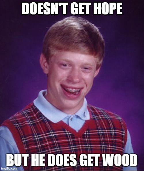 Bad Luck Brian Meme | DOESN'T GET HOPE BUT HE DOES GET WOOD | image tagged in memes,bad luck brian | made w/ Imgflip meme maker