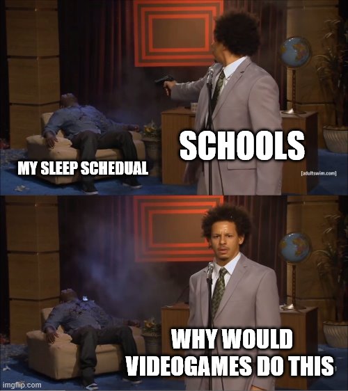 Who Killed Hannibal | SCHOOLS; MY SLEEP SCHEDUAL; WHY WOULD VIDEOGAMES DO THIS | image tagged in memes,who killed hannibal | made w/ Imgflip meme maker