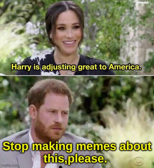 Harry is adjusting great to America. | Stop making memes about
this,please. | image tagged in harry is adjusting great to america,electric stone ia | made w/ Imgflip meme maker