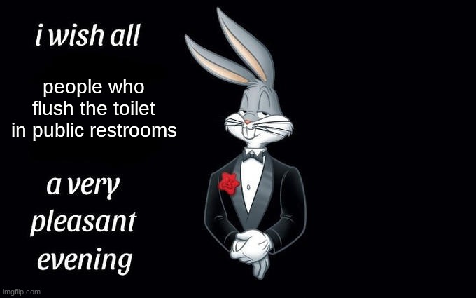 A very pleasant evening to you | people who flush the toilet in public restrooms | image tagged in i wish all the x a very pleasant evening | made w/ Imgflip meme maker