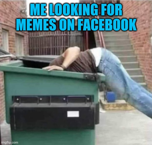 Dumpster Diving | ME LOOKING FOR MEMES ON FACEBOOK | image tagged in facebook,garbage,dumpster,diving,memes | made w/ Imgflip meme maker