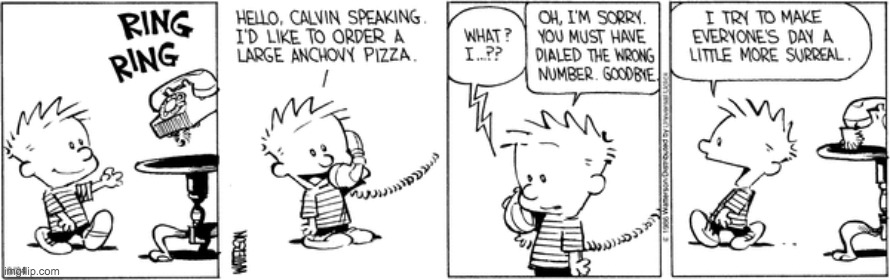 Calvin and Hobbes | image tagged in calvin and hobbes,crazy,funny,surreal,pizza | made w/ Imgflip meme maker