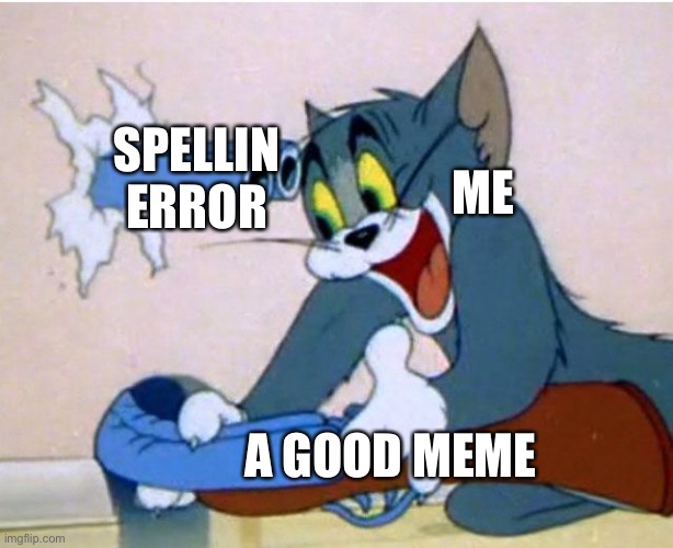 We can agree on this | SPELLIN ERROR; ME; A GOOD MEME | image tagged in tom and jerry,memes,gifs,spelling error,relateable,help | made w/ Imgflip meme maker