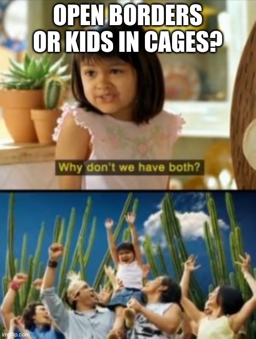 Why Not Both Meme | OPEN BORDERS OR KIDS IN CAGES? | image tagged in memes,why not both | made w/ Imgflip meme maker