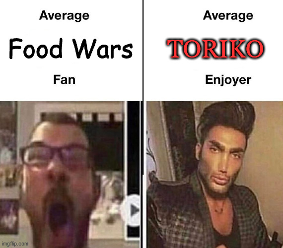 Average Fan vs. Average Enjoyer | Food Wars; TORIKO | image tagged in average fan vs average enjoyer,toriko,anime,manga | made w/ Imgflip meme maker