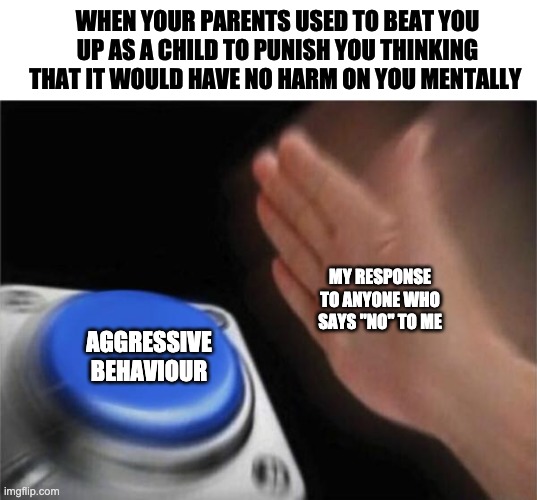 Parents and Punishment | WHEN YOUR PARENTS USED TO BEAT YOU UP AS A CHILD TO PUNISH YOU THINKING THAT IT WOULD HAVE NO HARM ON YOU MENTALLY; MY RESPONSE TO ANYONE WHO SAYS "NO" TO ME; AGGRESSIVE BEHAVIOUR | image tagged in punishment,parents,mental health,microaggression | made w/ Imgflip meme maker