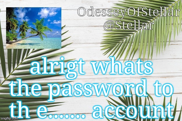 palms | alrigt whats the password to th e....... account | image tagged in palms | made w/ Imgflip meme maker