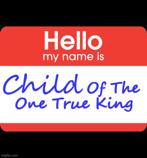 inspired by the song by Matthew West | Child; Of The 
One True King | image tagged in hello my name is,ccm,hope,encouragement,jesus | made w/ Imgflip meme maker