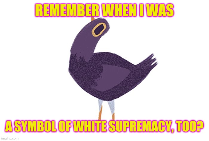 Trash Dove GIF | REMEMBER WHEN I WAS A SYMBOL OF WHITE SUPREMACY, TOO? | image tagged in trash dove gif | made w/ Imgflip meme maker