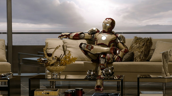 Iron Man sitting on sofa Blank Meme Template