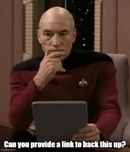 picard thinking | Can you provide a link to back this up? | image tagged in picard thinking | made w/ Imgflip meme maker