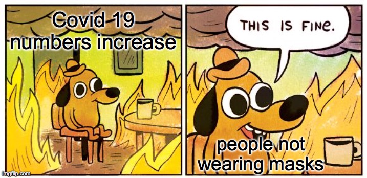 Covid 19 | Covid 19 numbers increase; people not wearing masks | image tagged in memes,this is fine | made w/ Imgflip meme maker