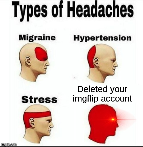 Types of Headaches meme | Deleted your imgflip account | image tagged in types of headaches meme,funny,memes | made w/ Imgflip meme maker