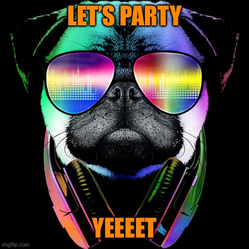 Pug meme | LET’S PARTY; YEEEET | image tagged in pug meme | made w/ Imgflip meme maker