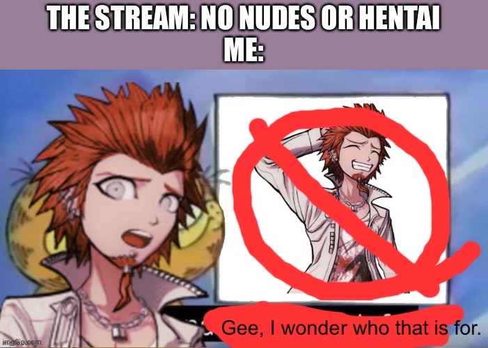 Kuwata wonders | THE STREAM: NO NUDES OR HENTAI
ME: | image tagged in kuwata wonders | made w/ Imgflip meme maker