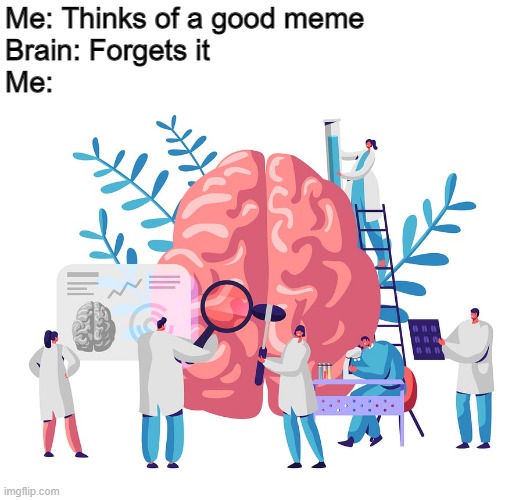 This sucks | Me: Thinks of a good meme
Brain: Forgets it
Me: | image tagged in brain,memes,fun,oh wow are you actually reading these tags | made w/ Imgflip meme maker