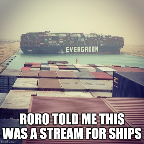 a ship. no but srsly evergreen x suez 
(Mod Note: BRUH-) -SueAnne |  RORO TOLD ME THIS WAS A STREAM FOR SHIPS | image tagged in suez canal | made w/ Imgflip meme maker