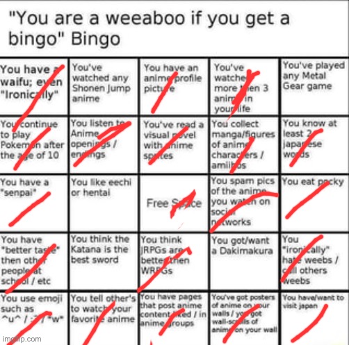 Im a giant weeb- | image tagged in weeb bingo | made w/ Imgflip meme maker