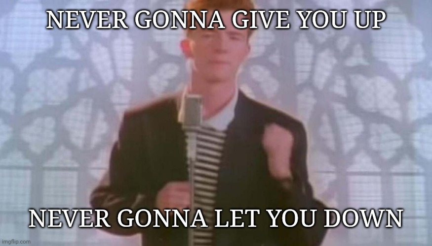 Never gonna give you up | NEVER GONNA GIVE YOU UP NEVER GONNA LET YOU DOWN | image tagged in never gonna give you up | made w/ Imgflip meme maker