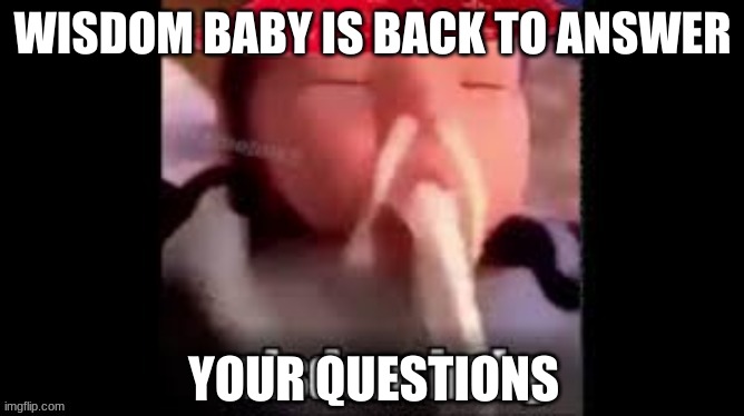 Wisdom Baby | WISDOM BABY IS BACK TO ANSWER; YOUR QUESTIONS | image tagged in wisdom baby | made w/ Imgflip meme maker