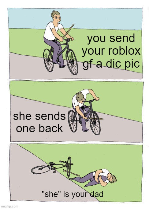 Bike Fall Meme | you send your roblox gf a dic pic; she sends one back; "she" is your dad | image tagged in memes,bike fall | made w/ Imgflip meme maker