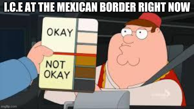 racist peter griffin family guy | I.C.E AT THE MEXICAN BORDER RIGHT NOW | image tagged in racist peter griffin family guy | made w/ Imgflip meme maker