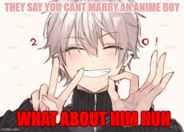 Why did they lie | THEY SAY YOU CANT MARRY AN ANIME BOY; WHAT ABOUT HIM HUH | image tagged in anime boy,cute | made w/ Imgflip meme maker
