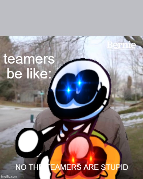 teamer sux | teamers be like:; NO THE TEAMERS ARE STUPID | image tagged in memes,bernie i am once again asking for your support | made w/ Imgflip meme maker