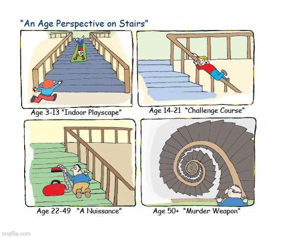 Age perspective on stairs | image tagged in stairs,comics/cartoons,comics,comic,perspective | made w/ Imgflip meme maker