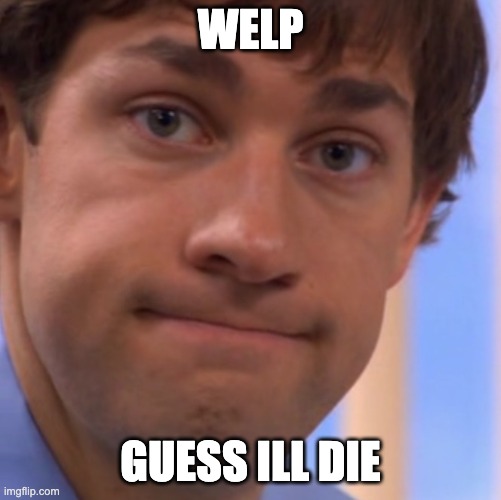 Welp Jim face | WELP GUESS ILL DIE | image tagged in welp jim face | made w/ Imgflip meme maker
