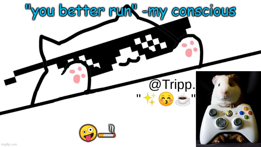 I'm empty inside. | "you better run" -my conscious; 🤪🚬 | image tagged in tripp 's very awesome temp d,skrrr,ah ha ha | made w/ Imgflip meme maker