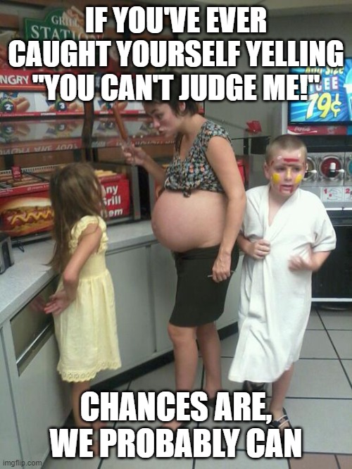 White trash |  IF YOU'VE EVER CAUGHT YOURSELF YELLING "YOU CAN'T JUDGE ME!"; CHANCES ARE, WE PROBABLY CAN | image tagged in white trash | made w/ Imgflip meme maker
