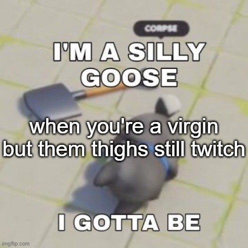 silly goose | when you're a virgin but them thighs still twitch | image tagged in silly goose | made w/ Imgflip meme maker