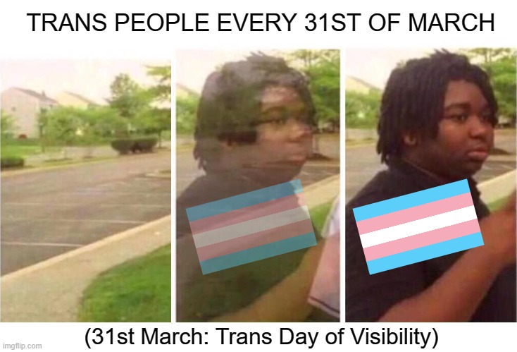 Today is the Trans Day of Visibility! | TRANS PEOPLE EVERY 31ST OF MARCH; (31st March: Trans Day of Visibility) | image tagged in visibility,lgbtq,trans | made w/ Imgflip meme maker
