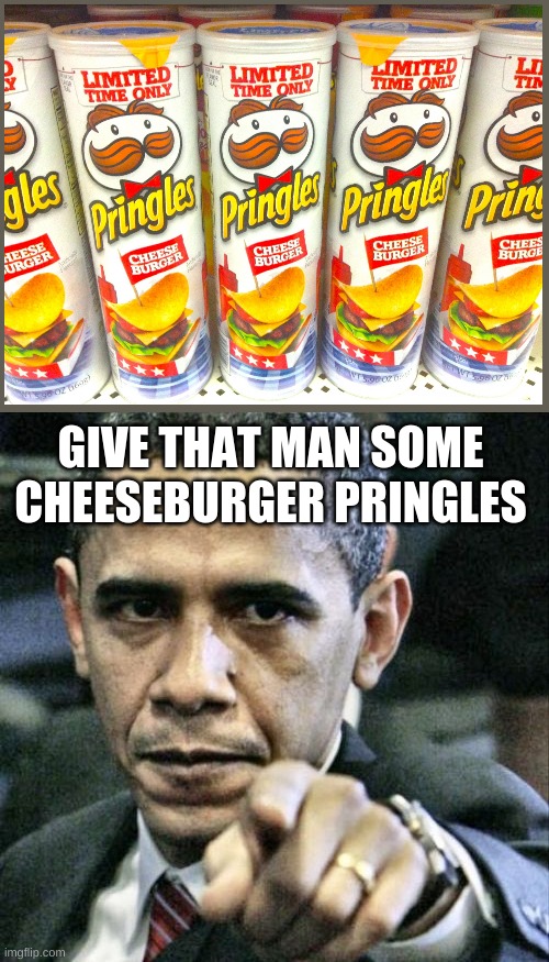 Cheeseburger Pringles | GIVE THAT MAN SOME CHEESEBURGER PRINGLES | image tagged in memes,cheeseburger pringles | made w/ Imgflip meme maker
