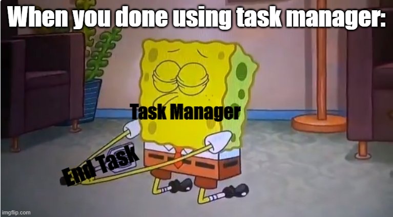 Task Manager | When you done using task manager:; Task Manager; End Task | image tagged in commit spatula | made w/ Imgflip meme maker