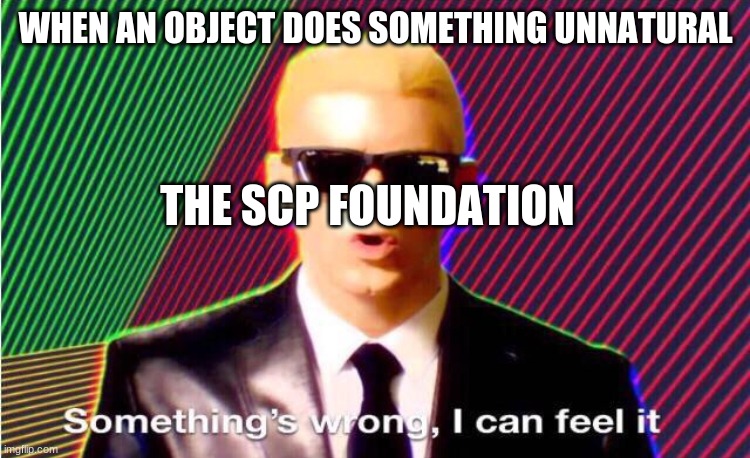scp wrong | WHEN AN OBJECT DOES SOMETHING UNNATURAL; THE SCP FOUNDATION | image tagged in something s wrong,scp | made w/ Imgflip meme maker