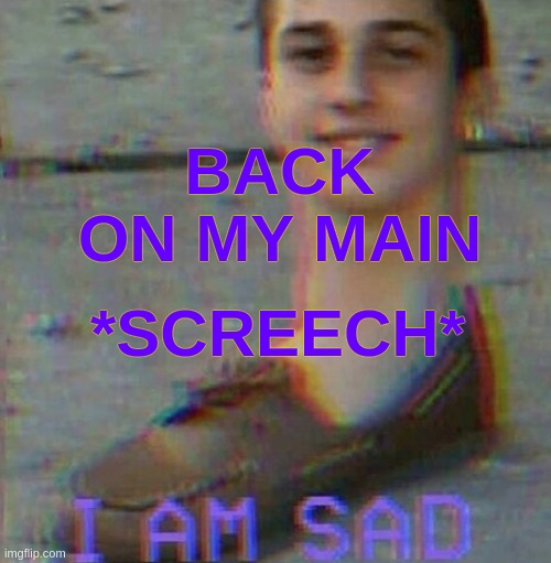 hoi | BACK ON MY MAIN; *SCREECH* | image tagged in i am sad | made w/ Imgflip meme maker