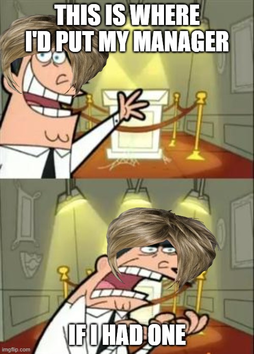If I had one | THIS IS WHERE I'D PUT MY MANAGER; IF I HAD ONE | image tagged in memes,this is where i'd put my trophy if i had one | made w/ Imgflip meme maker