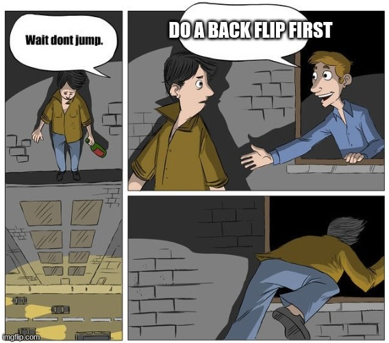 Wait dont jump | DO A BACK FLIP FIRST | image tagged in wait dont jump | made w/ Imgflip meme maker